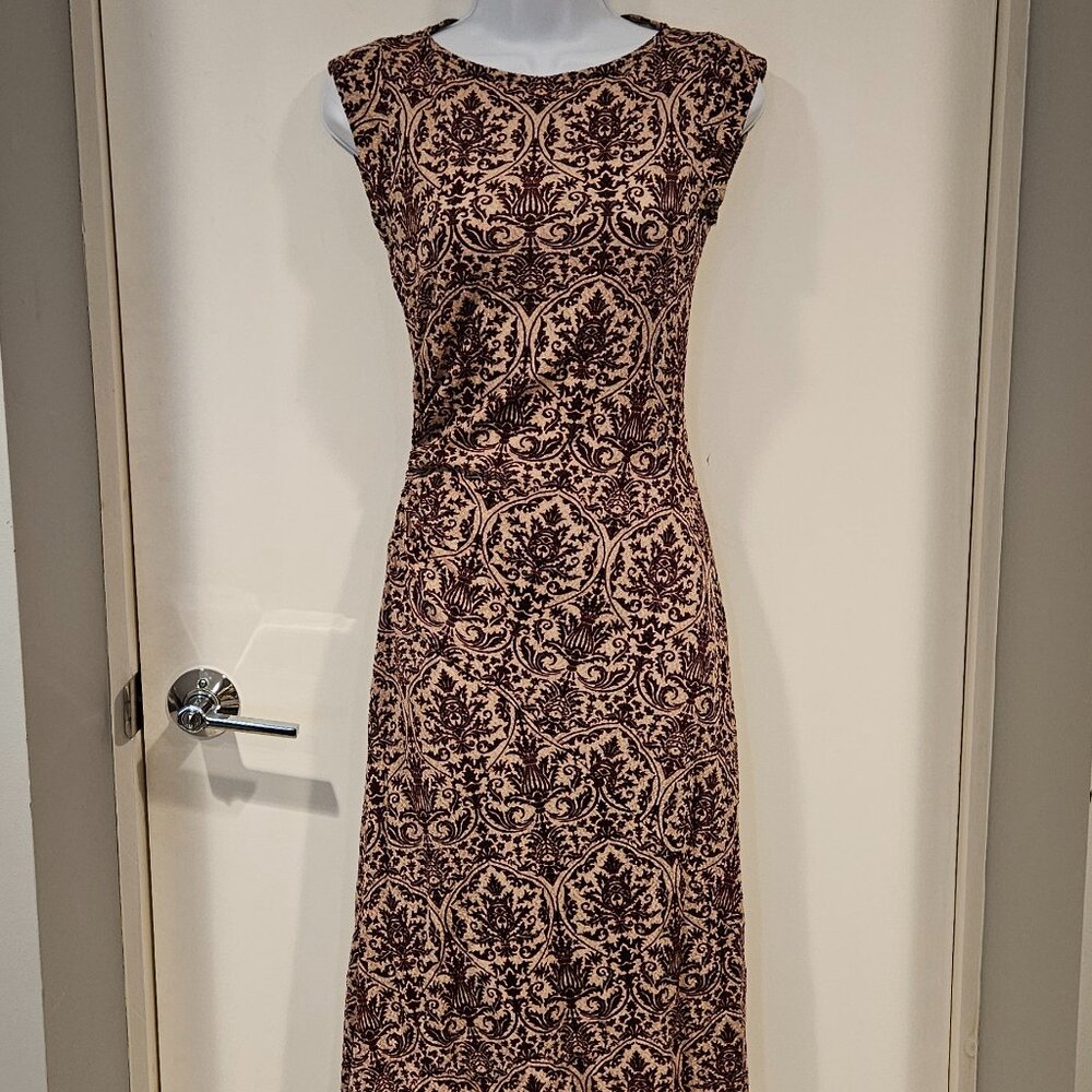 DVF Sleeveless Slana Dress Damask Velvet Pattern Maroon and Cream Size 6